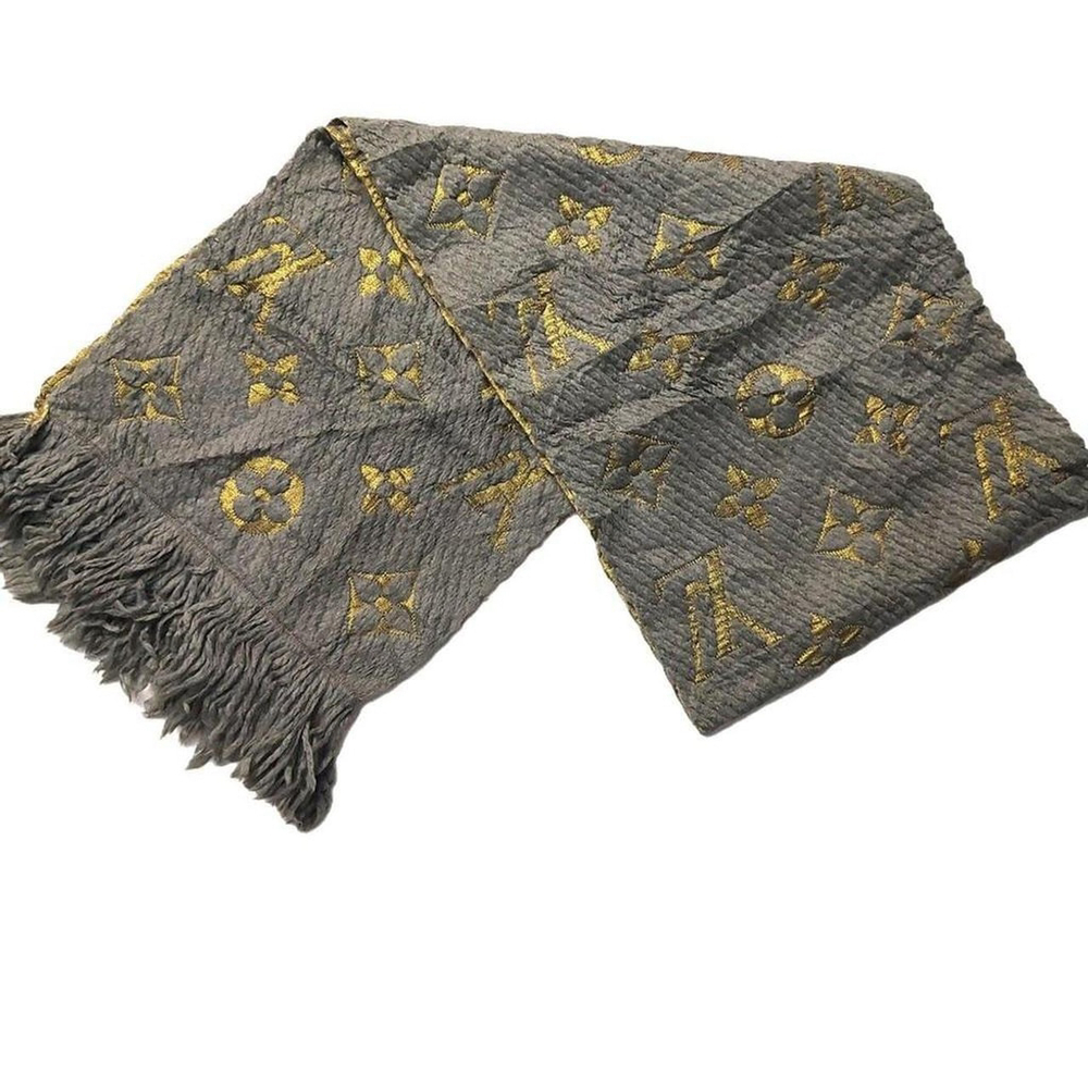 Louis Vuitton LV Shine Gray Gold Monogram Logomania Scarf Pre-Owned